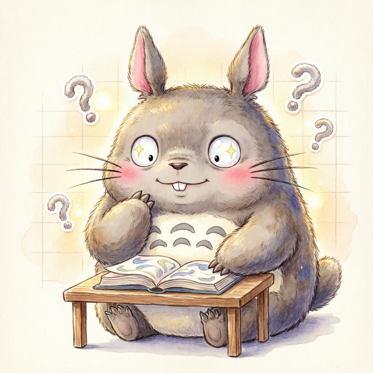 龙猫面对诊断手册，背后是问号和标签